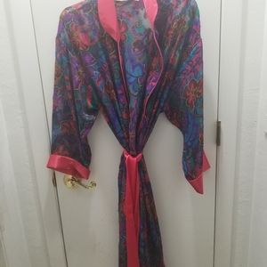 Vintage Victoria's Secret Floral Paisley Multi colored Robe Fringe Gold …